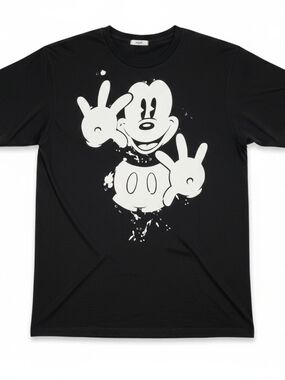 Oggi Graphic Mickey Peace Sign Paint Splatter T-Shirt Black Men's L / Women's XL